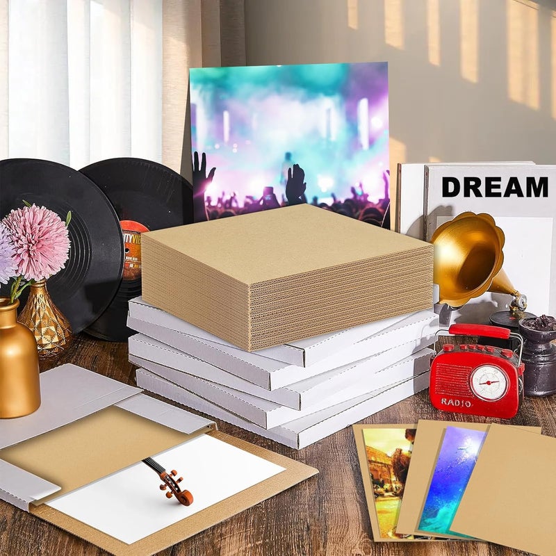 YZtree 50 Corrugated Cardboard Sheets - 12x12 Inches Flat Card Board Inserts LP record Corrugated Cardboard Insert Pads for Packing, Mailing, DIY Crafts - Image 5